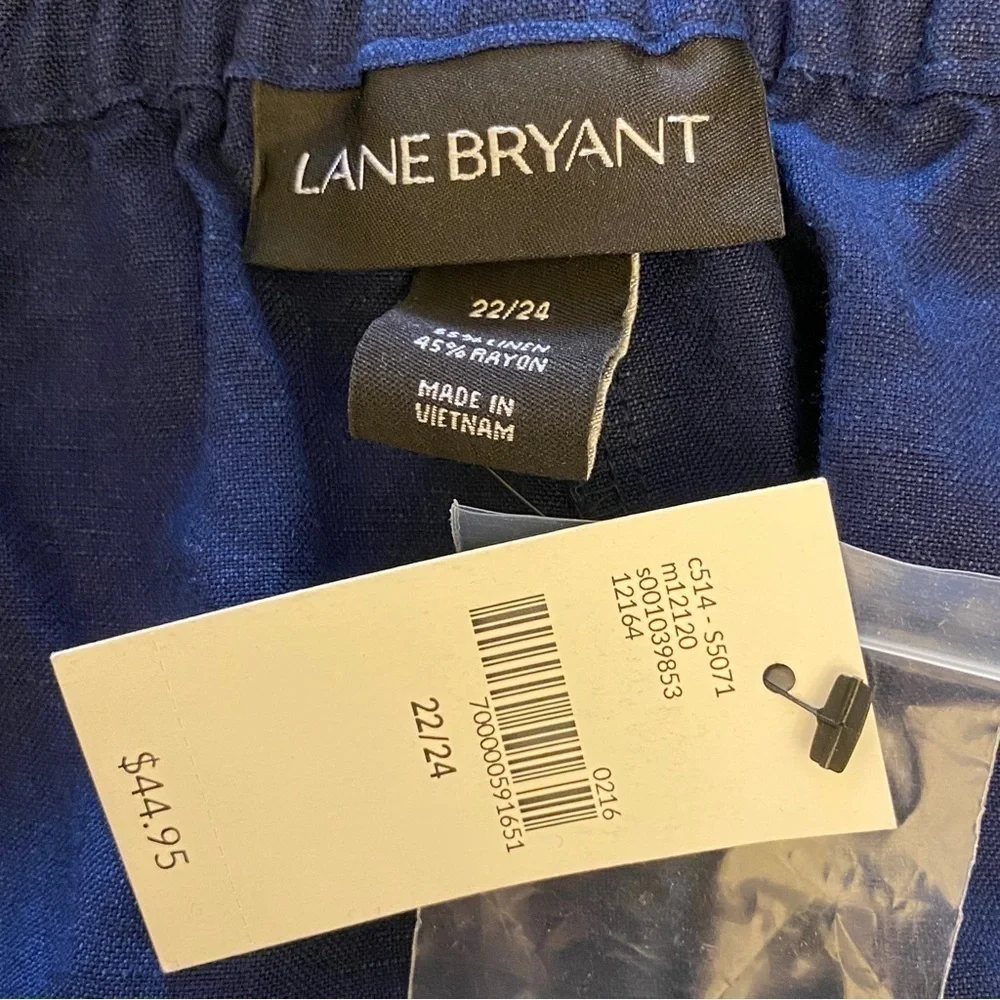 Lane Bryant NWT 22/24 Linen Blend Shorts Womens Belted Cuffed Navy Blue New